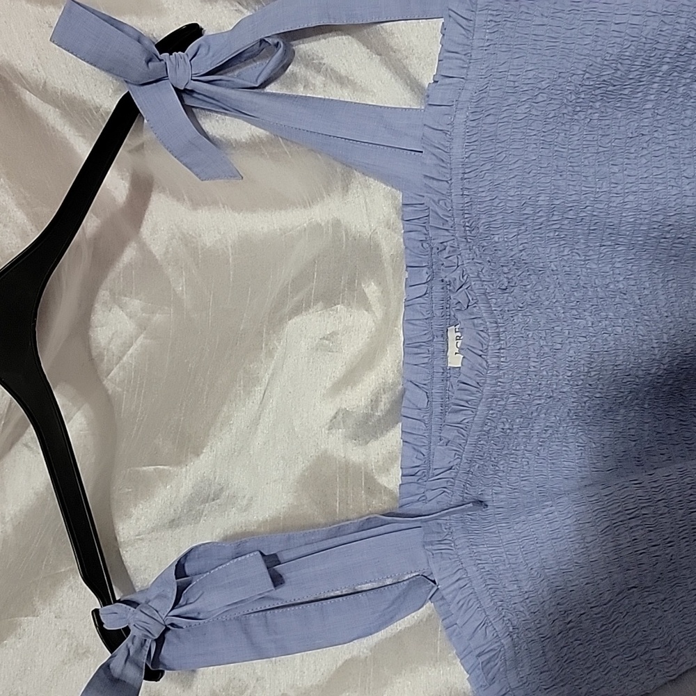 Nwt J. Crew Smocked Tie-Shoulder Tank Top Light Blue Cotton Poplin Plus Size - Picture 3 of 10